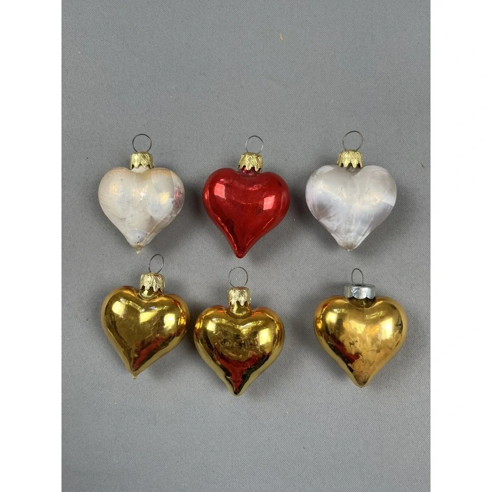 6 Napco Heart Ornaments Valentine's Gold Red‎ White 2.5